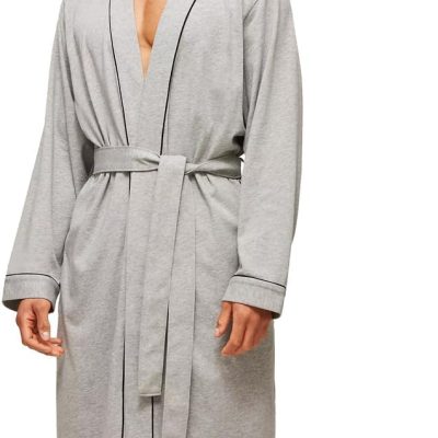 Men's Pure Cotton Bathrobe Lightweight Kimono and Hooded Spa Robes Soft Sleepwear