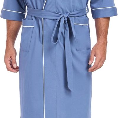 Men's Bathrobes 100% Cotton Soft Comfort Breathable Short Sleeve Summer Kimono Mens Lightweight Robe