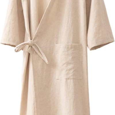Men's Women's Cotton Linen Bathrobe Couples Japanese-Style Absorbent Quick-Drying Kimono Yukata Sauna Robe