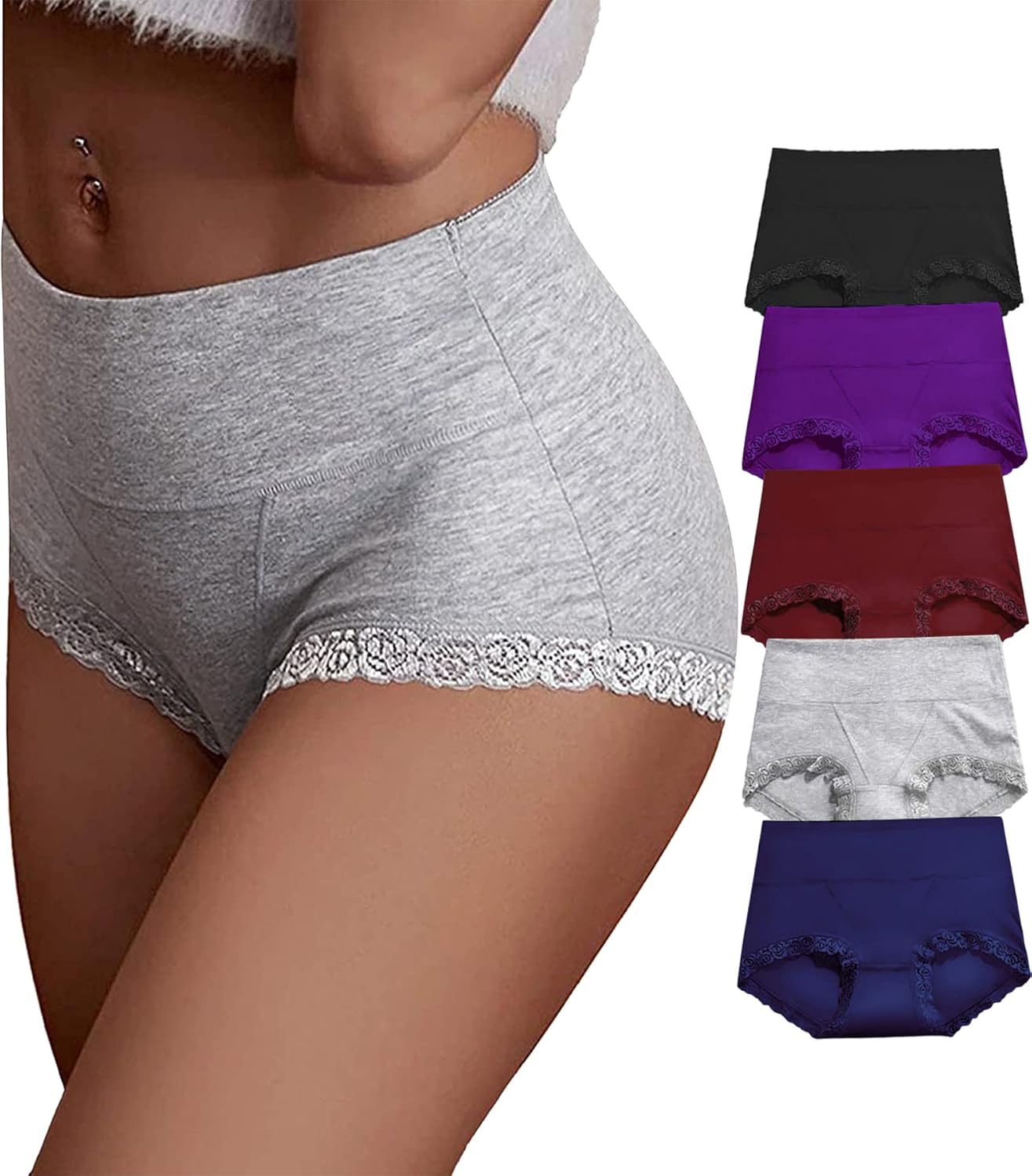 Women Cotton Underwear,Ladies Soft Stretch Tummy Control Comfy No Muffin Panties Boyshorts
