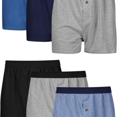 Underwear Pack, 6-Pack, Cool & Breathable Cotton Knit Jersey Boxers for Men, Moisture Wicking