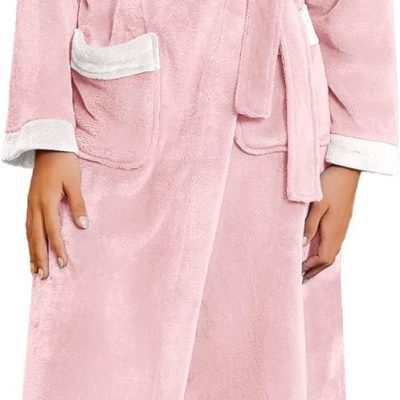 Robes for Women Soft Long Bathrobe Lightweight Fleece Shawl Collar Spa Robe Cozy Sleepwear with Pockets S-XXL