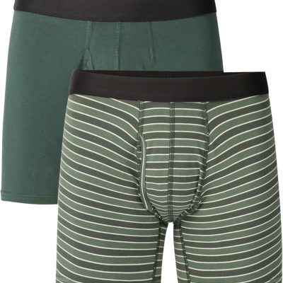 Men's Organic Cotton Underwear Boxer Briefs, Breathable Underpants with Vertical Fly, 2 Pack
