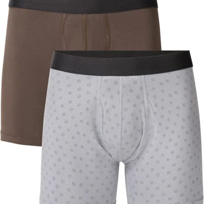 Men's Organic Cotton Underwear Boxer Briefs, Breathable Underpants with Vertical Fly, 2 Pack