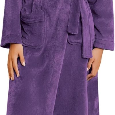 Robes for Women Soft Long Bathrobe Lightweight Fleece Shawl Collar Spa Robe Cozy Sleepwear with Pockets S-XXL
