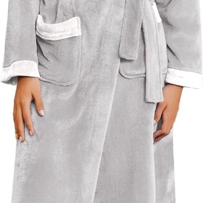 Robes for Women Soft Long Bathrobe Lightweight Fleece Shawl Collar Spa Robe Cozy Sleepwear with Pockets S-XXL