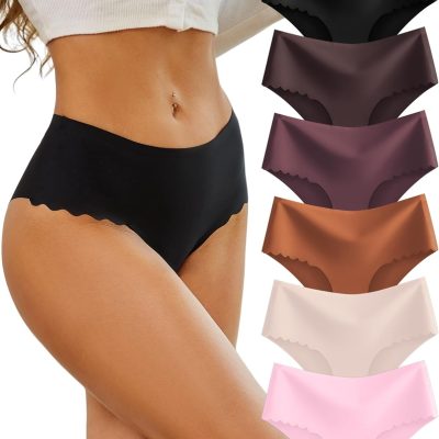 High Waisted Seamless Underwear for Women No Show Panties  Scalloped Edge Bikini Breathable Briefs 6 Pack
