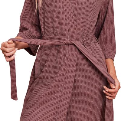 Robes for Women Waffle Knit Bathrobe Soft Lightweight Knee Length Loungewear S-XXL