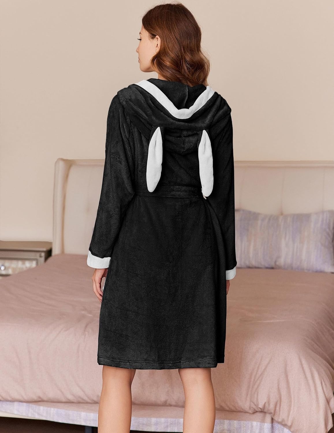 Women's Robes Knee Length Hooded Bathrobe Cute House Coats with Pockets S-XXL - Image 2