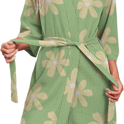 Robes for Women Waffle Knit Bathrobe Soft Lightweight Knee Length Loungewear S-XXL