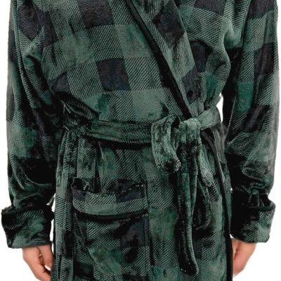 Luxury Men’s Plush Fleece Spa Bathrobe with Shawl Collar and Pockets - Cozy Velvet Soft, Mens Spa Long Robe