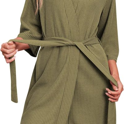 Robes for Women Waffle Knit Bathrobe Soft Lightweight Knee Length Loungewear S-XXL